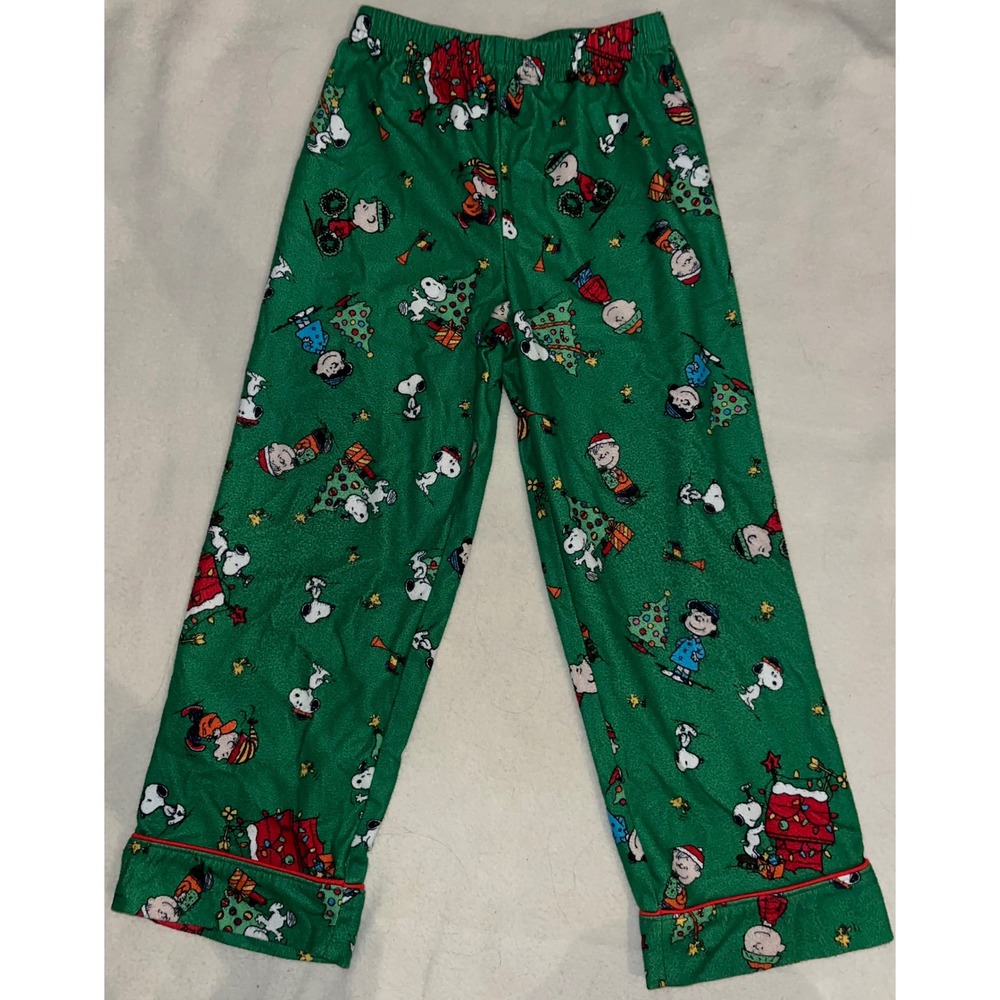 Peanuts Snoopy Charlie Brown Christmas Fleece Pajama‎ Pants Green Kids Size 6